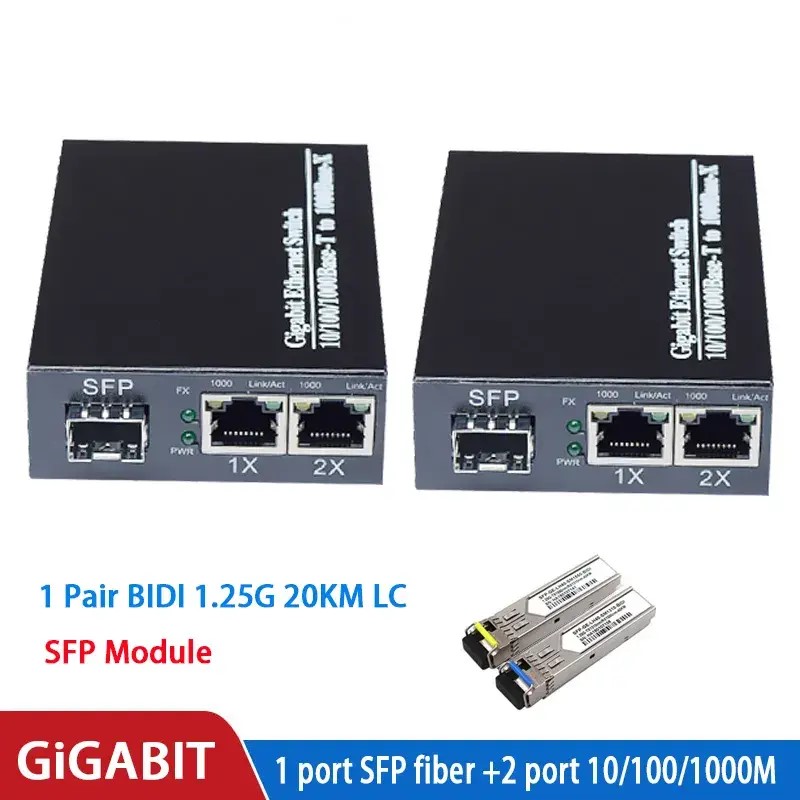 Медия Конвертор с 1 SFP и 2 RJ45, 10/100/1000 Mbps Медия Конвертор с 1 SFP и 2 RJ45, 10/100/1000 Mbps